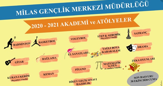 Milas Gençlik Merkezi 2020 – 2021 Eğitim Öğretim Yılı başvuruları başladı