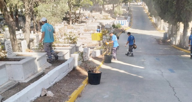 Milas Belediyesi Şehir Mezarlığı’nda bakım çalışması gerçekleştirdi