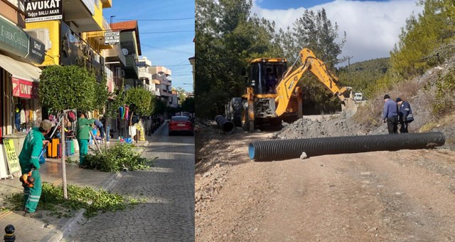 Belediye ekipleri yağışlardan etkilenen yerlerde..