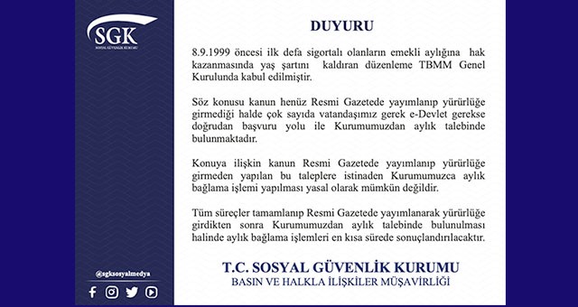 SGK'dan EYT düzenlemesi uyarısı