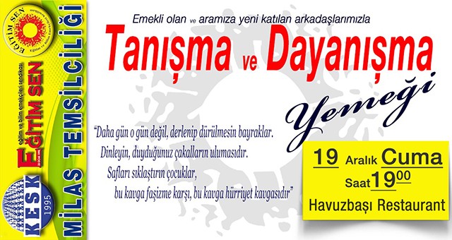 Eğitim Sen Milas Temsilciliği’nden Tanışma ve Dayanışma Yemeği Daveti