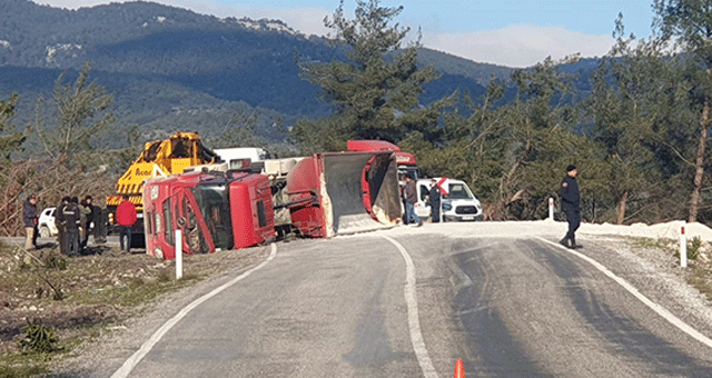 Devrilen TIR’ın sürücüsü yaralandı