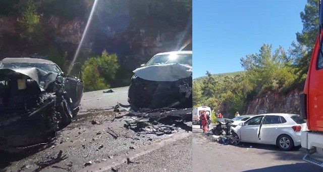 Refüjü aşan otomobil karşı şeritten gelen otomobille çarpıştı