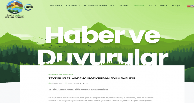 TÜRKİYE ORMANCILAR DERNEĞİ ve TÜRKİYE TABİATINI KORUMA DERNEĞİ  “ZEYTİNLİKLER MADENCİLİĞE KURBAN EDİLMEMELİDİR”