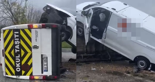 İlaç Dağıtım Aracı, Öğrenci Servisine Çarptı… 2 Yaralı…