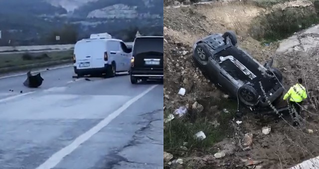 Milas Ofis Kavşağı’nda Yine Kaza: Araçlar Savruldu, Biri Kanala Uçtu