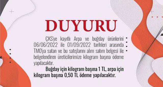 Hububat desteklemelerinde son müracaat tarihi 16 Eylül