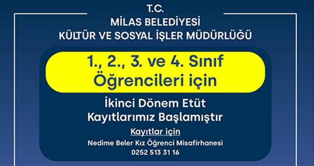 İlkokul etüt kursları için 2. dönem kayıtları devam ediyor