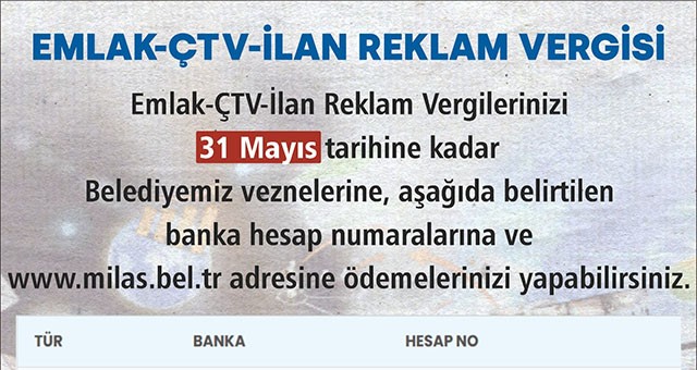 Emlak - ÇTV - ilan reklam vergilerinde son gün 31 mayıs
