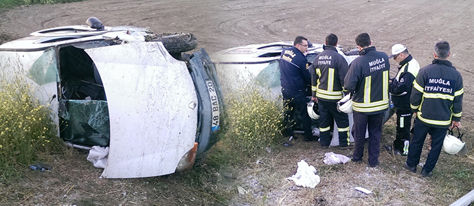 Şarampole devrilen aracın sürücüsü ağır yaralandı